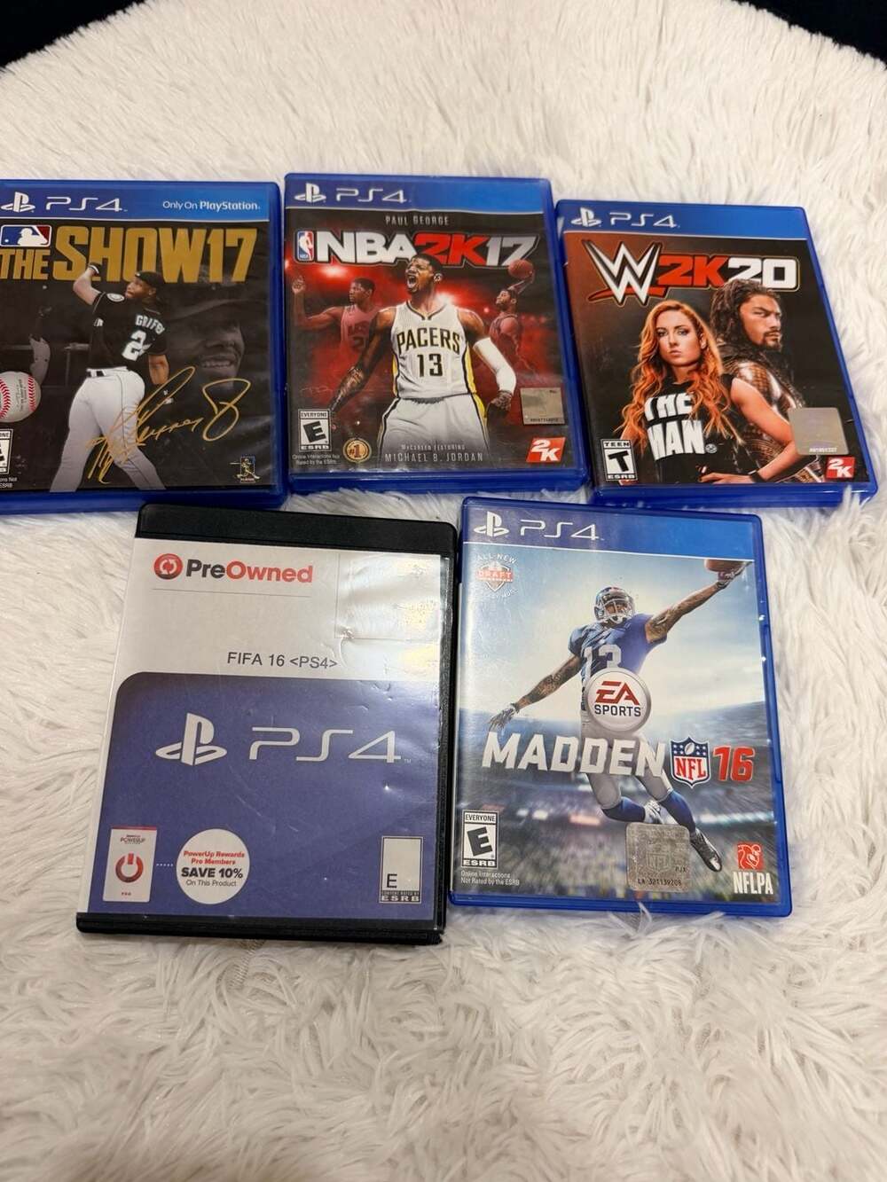 Lot of 5 PS4 Games MLB The Show 17 NBA 2K17 WWE 2K20 FIFA 16 Madden NFL 16